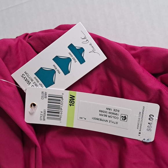 Anne Cole Convertible High Waist Shirred Swim Bottom Berry - Picture 6 of 9